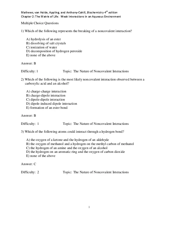 Biochemistry, 5th Edition Test Bank