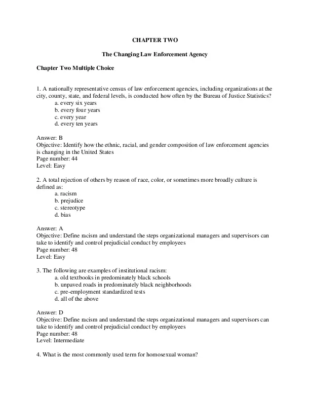 Test Bank for Multicultural Law Enforcement: Strategies for Peacekeeping in a Diverse Society, 6th Edition