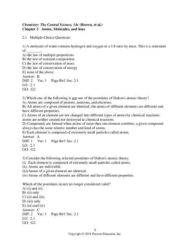 Test Bank for Chemistry: The Central Science, 14th Edition