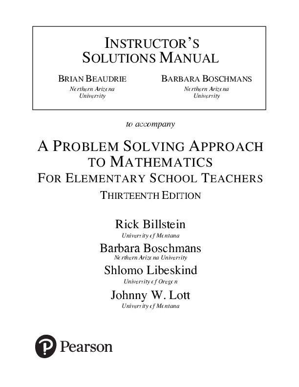 Solution Manual for A Problem Solving Approach to Mathematics for Elementary School Teachers, 13th Edition