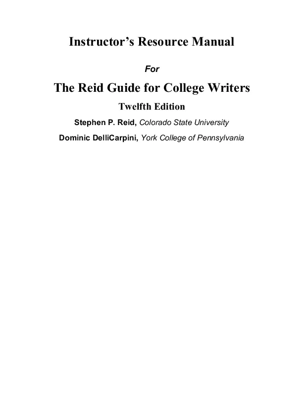 Solution Manual for The Reid Guide for College Writers, 12th Edition