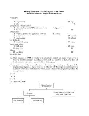 Solution Manual For Starting Out With C++: Early Objects, 10Th Edition