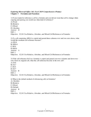 Test Bank For Exploring: Microsoft Excel 2019 Comprehensive, 1St Edition