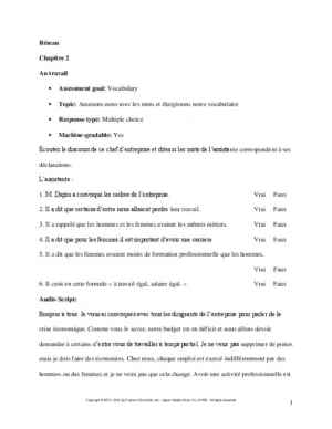 Test Bank For Reseau: Communication, Inteegration, Intersections, 2Nd Edition