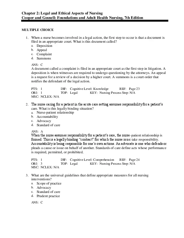 Foundations And Adult Health Nursing, 7th Edition Test Bank