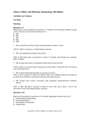 Test Bank for Cellular and Molecular Immunology, 8th Edition