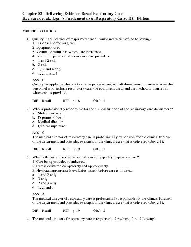 Egan’s Fundamentals Of Respiratory Care, 11th Edition Test Bank