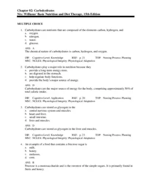 Williams’ Basic Nutrition And Diet Therapy, 15Th Edition Test Bank