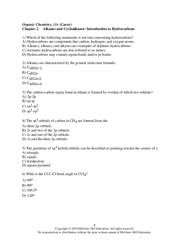 Test Bank For Organic Chemistry, 11th Edition