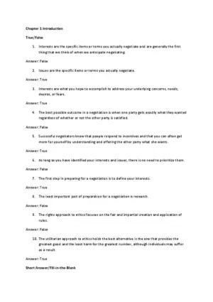 Test Bank for Negotiation and Dispute Resolution, 1st Edition