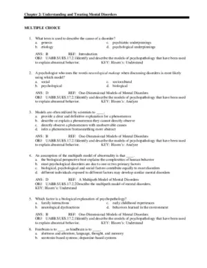 Essentials Of Understanding Abnormal Behavior, 3Rd Edition Test Bank