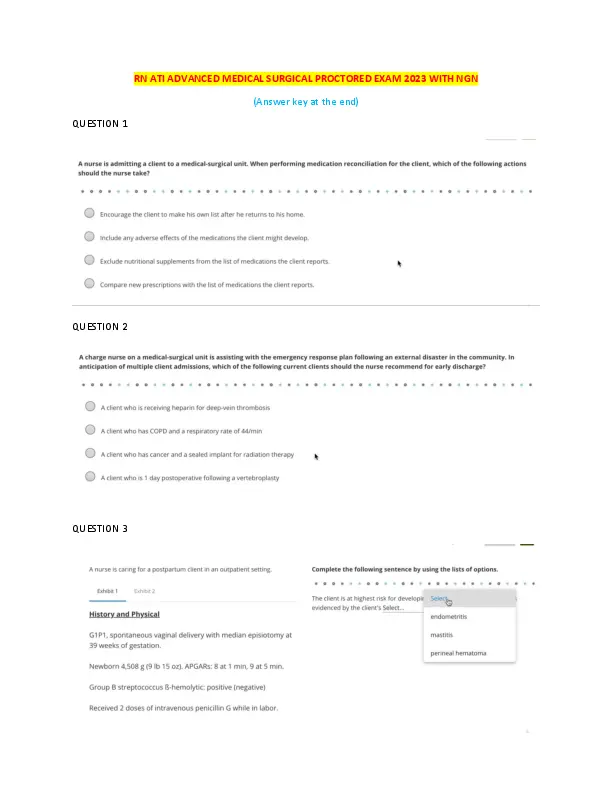 2023 ATI RN Advanced Medical Surgical Proctored Exam NGN With Answers (55 Solved Questions)