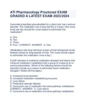 2023-2024 Ati Pharmacology Proctored Exam With Answers (242 Solved Questions)