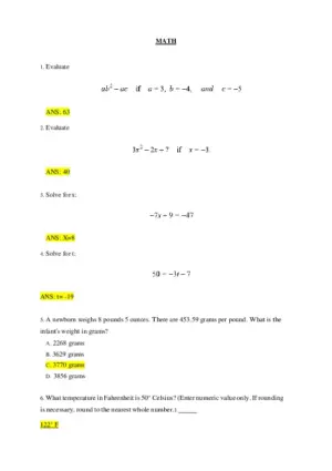 Hesi Mathematics A2 Exam Version 1 With Answers (50 Solved Questions)