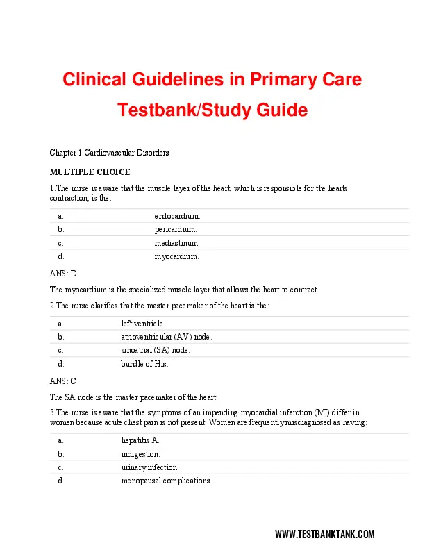 Test Bank For Clinical Guidelines In Primary Care, 3rd Edition