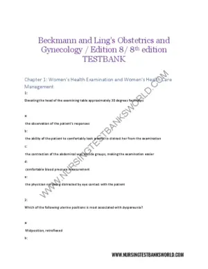 Test Bank For Beckmann And Ling’S Obstetrics Gynecology, 8Th Edition