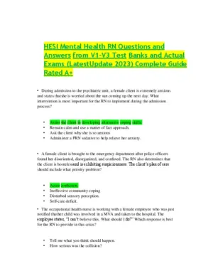 2023 Hesi Rn Mental Health Test Bank Version 1 To Version 3 With Answers (165 Solved Questions)